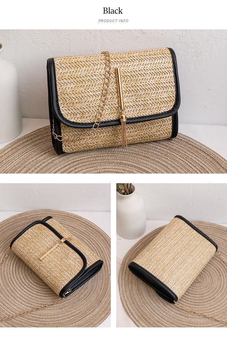 Bolsa feminina pequena de palha, estilo quadrado, ideal para celular