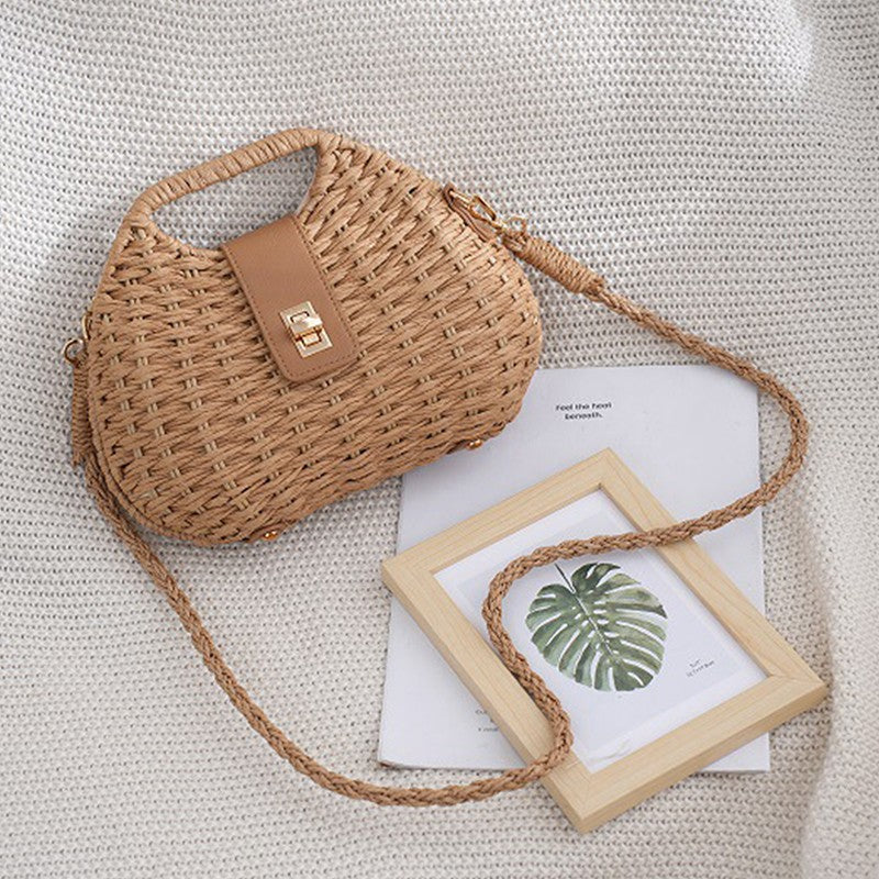 Bolsa feminina de palha, versátil, com alça de ombro, tiracolo e de mão