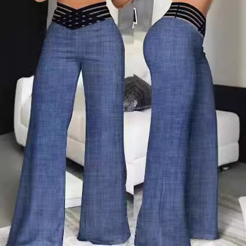Calça de Linho com Estampa e Perna Larga