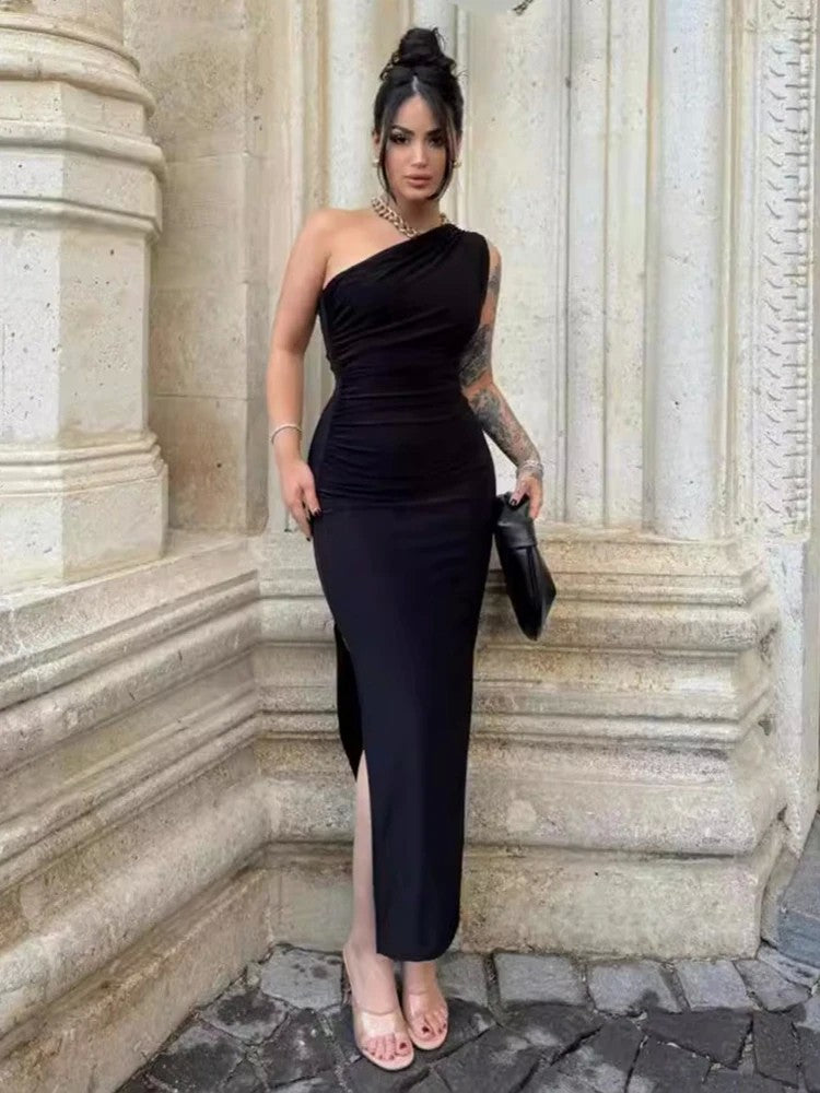 Vestido Longo Preto Justo com Fenda