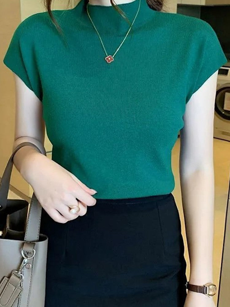 Blusa de Malha Sem Mangas Gola Alta