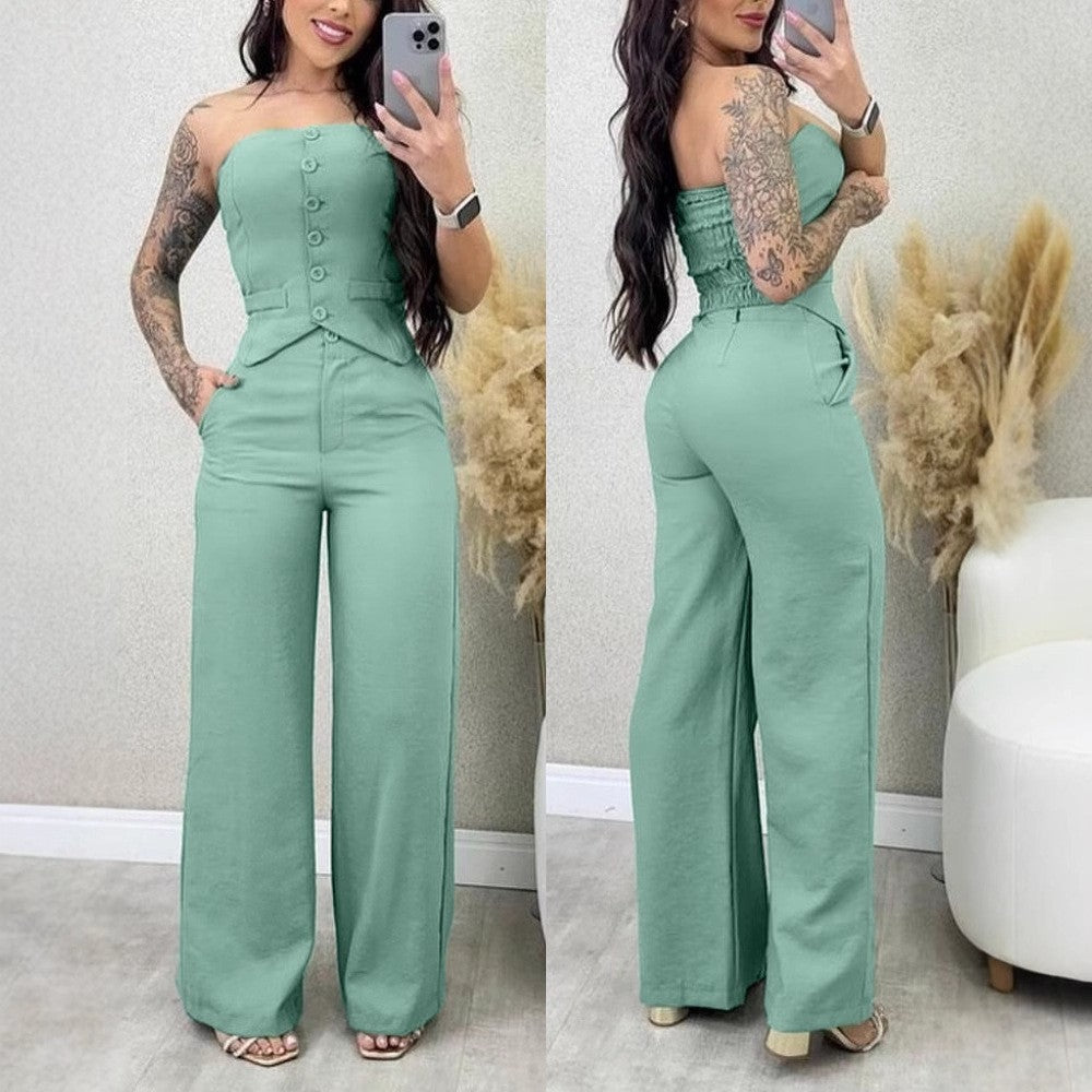 Conjunto 2 Peças Bandeau e Calça Pantalona