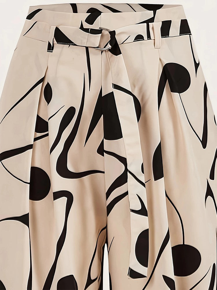 Calça Solta Estampada com Cinto