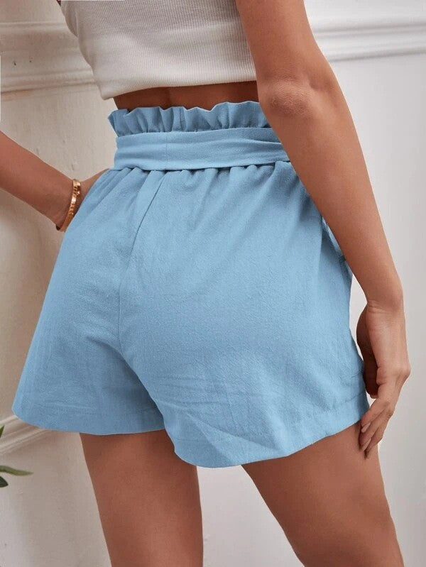 Short de Linho Solto Cintura Alta com Bolsos