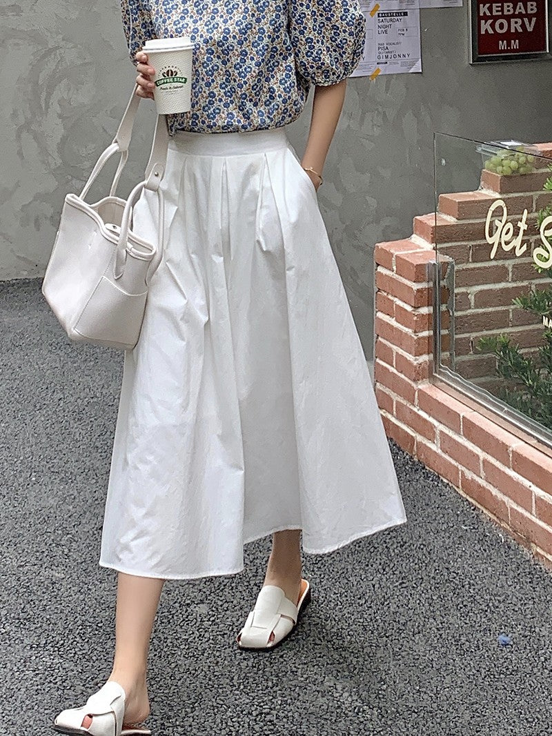 Saia Midi Cintura Alta com Bolsos