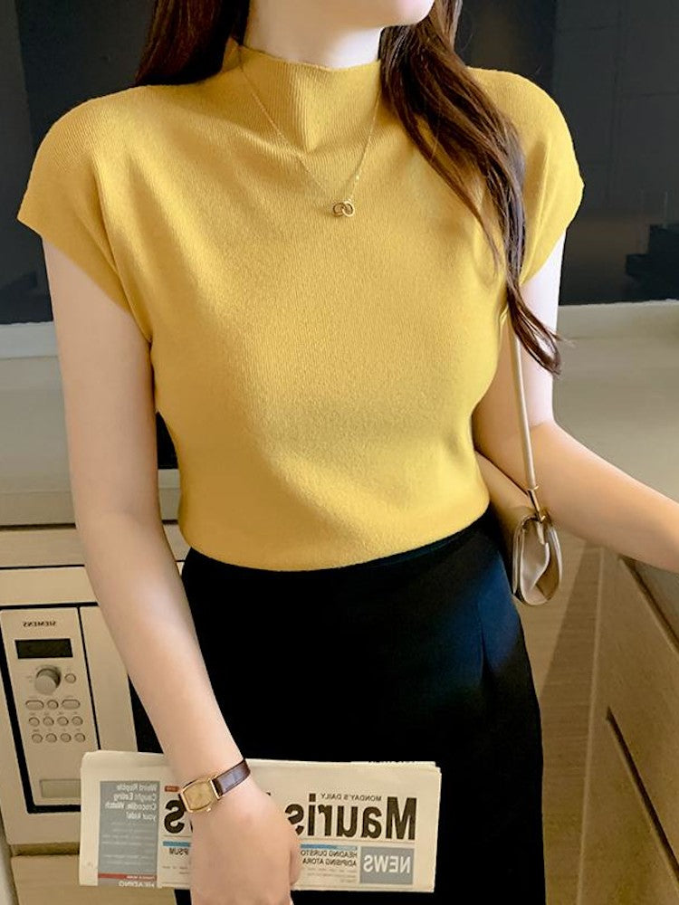 Blusa de Malha Sem Mangas Gola Alta