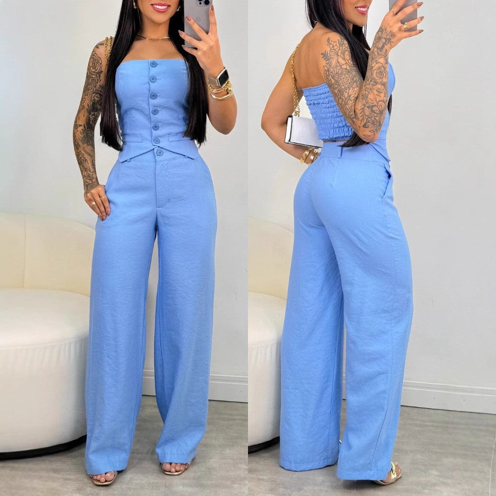 Conjunto 2 Peças Bandeau e Calça Pantalona