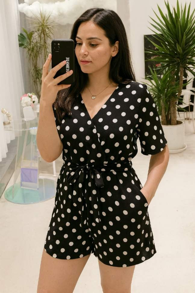 Macacão Estampado de Poá Perna Larga