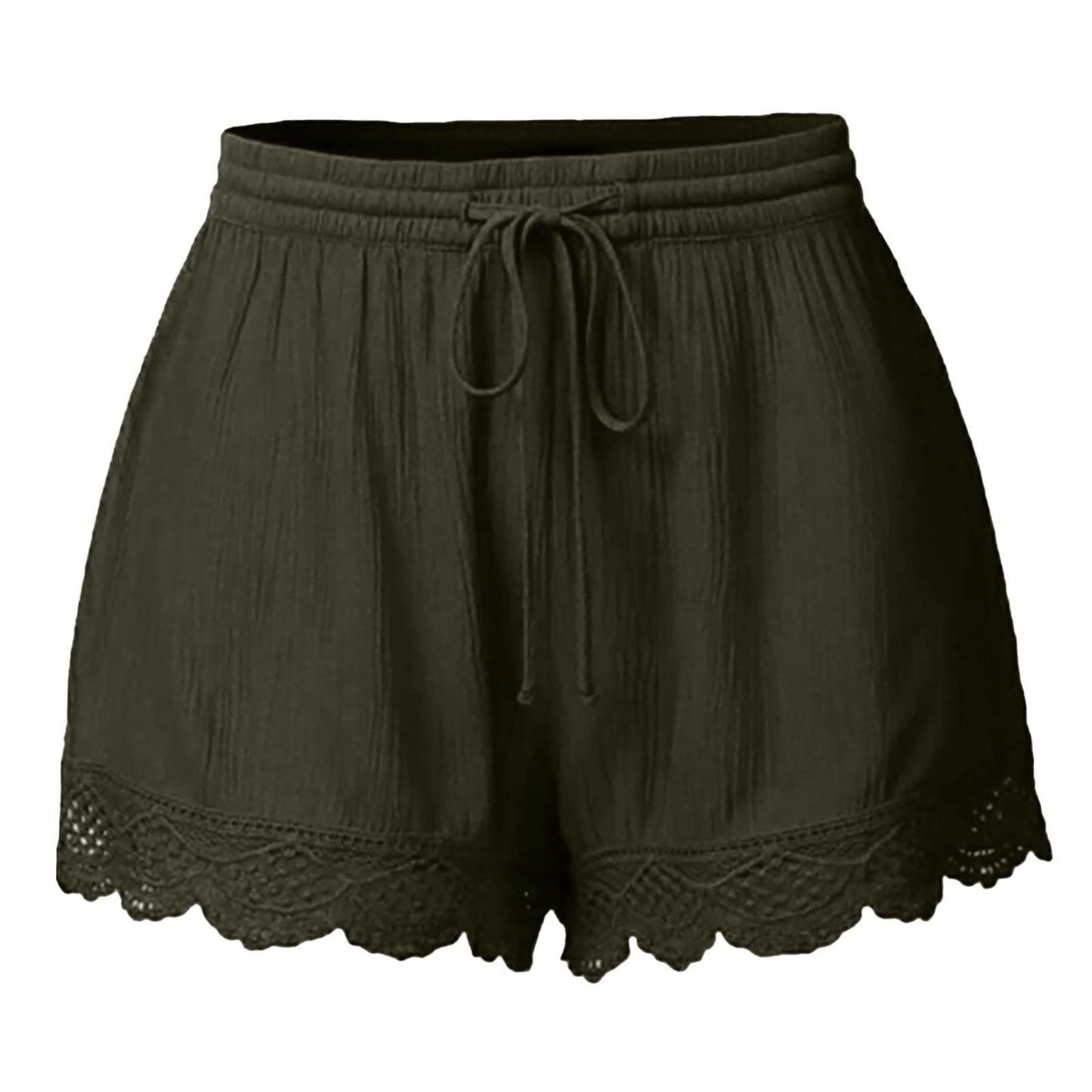 Short de Tecido Grosso com Renda e Cintura Elástica