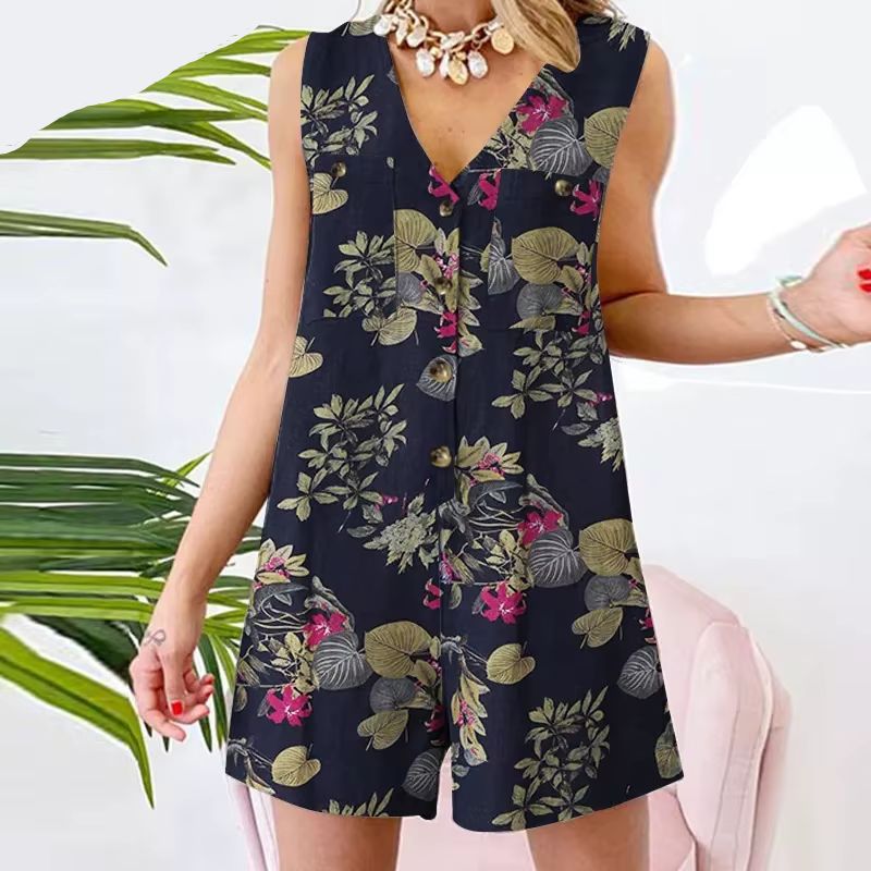 Macacão curto feminino floral estampado