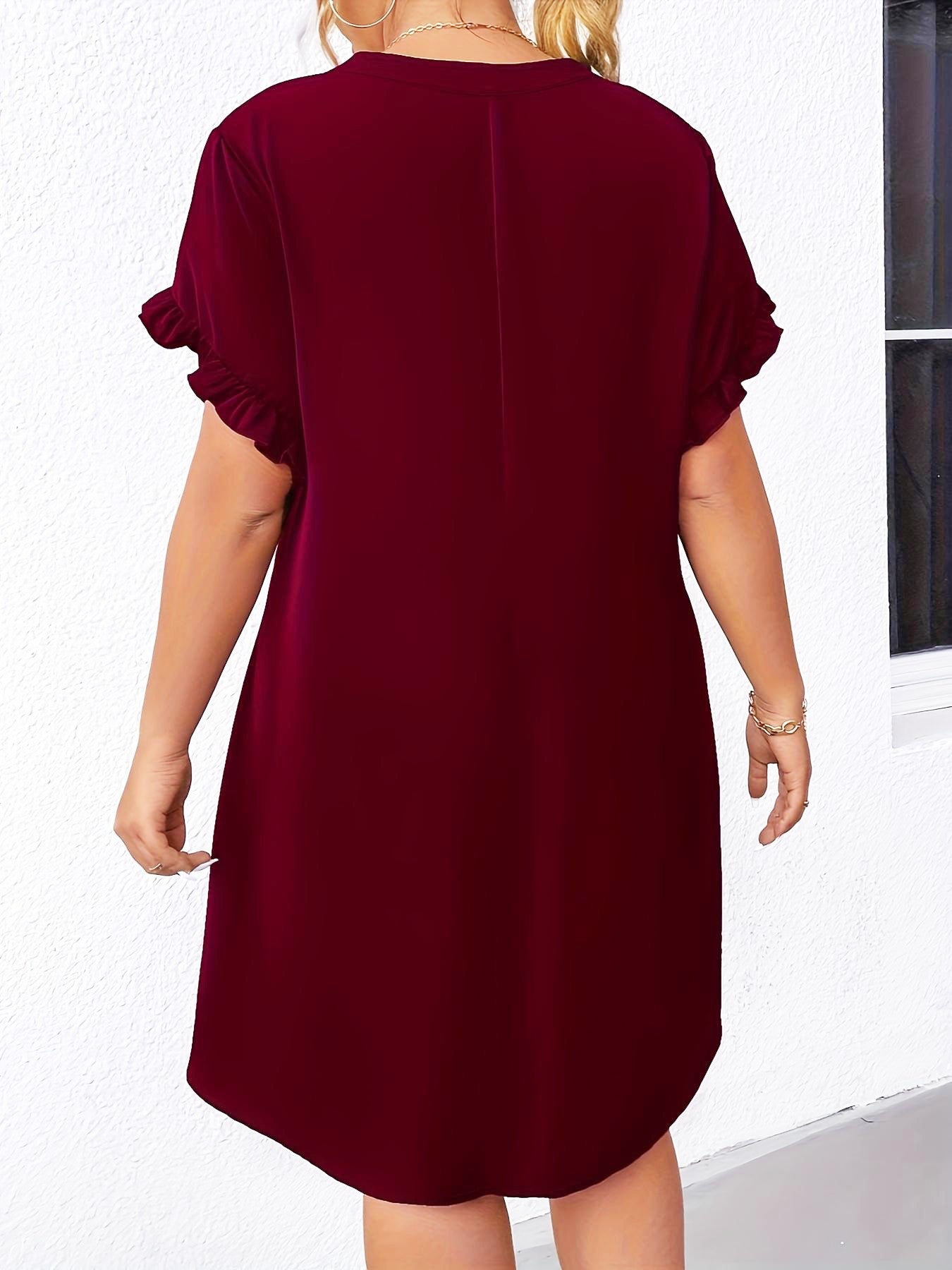 Vestido Solto com Decote V e Manga Folha de Lótus