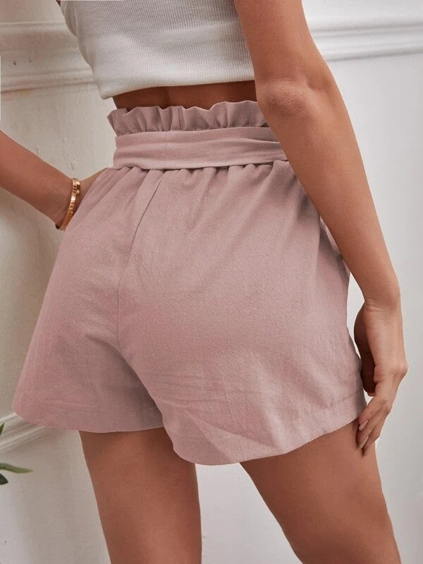 Short de Linho Solto Cintura Alta com Bolsos