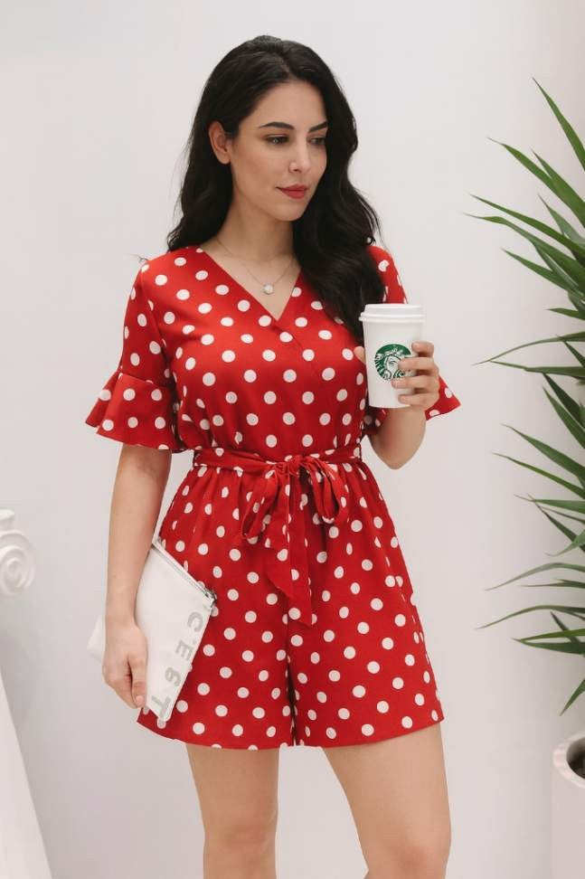 Macacão Estampado de Poá Perna Larga