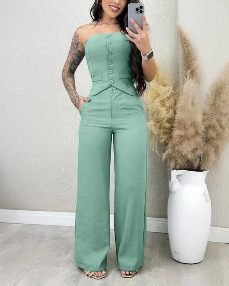 Conjunto 2 Peças Bandeau e Calça Pantalona