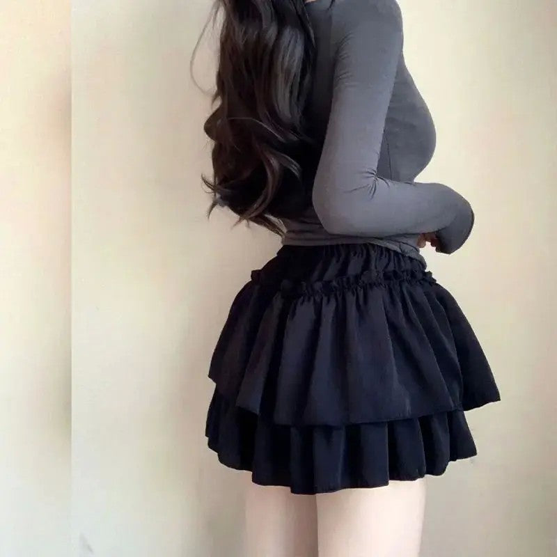 Minissaia de Chiffon com Babados e Cintura Alta Elástica