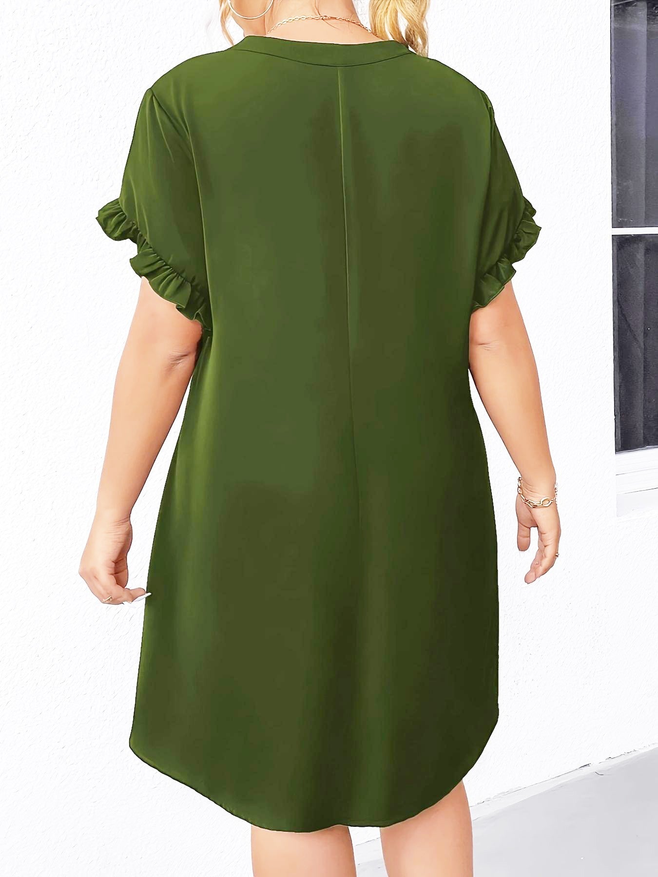 Vestido Solto com Decote V e Manga Folha de Lótus