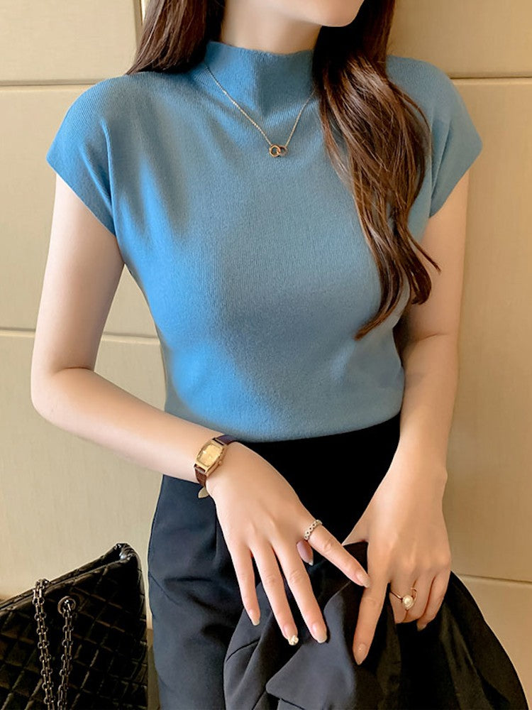 Blusa de Malha Sem Mangas Gola Alta