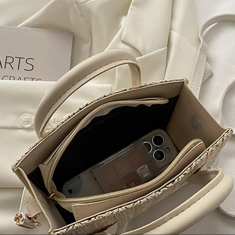 Bolsa feminina pequena em tecido tipo rede, celha com estampa floral, design fresco japonês, para uso no ombro.