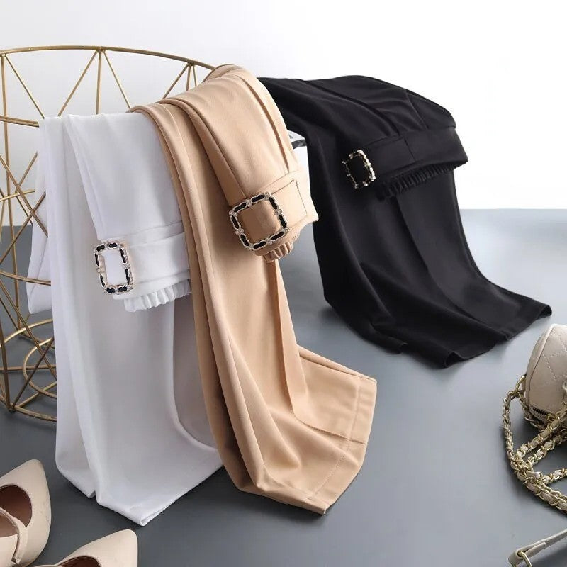 Calça Cintura Alta Reta de Perna Larga