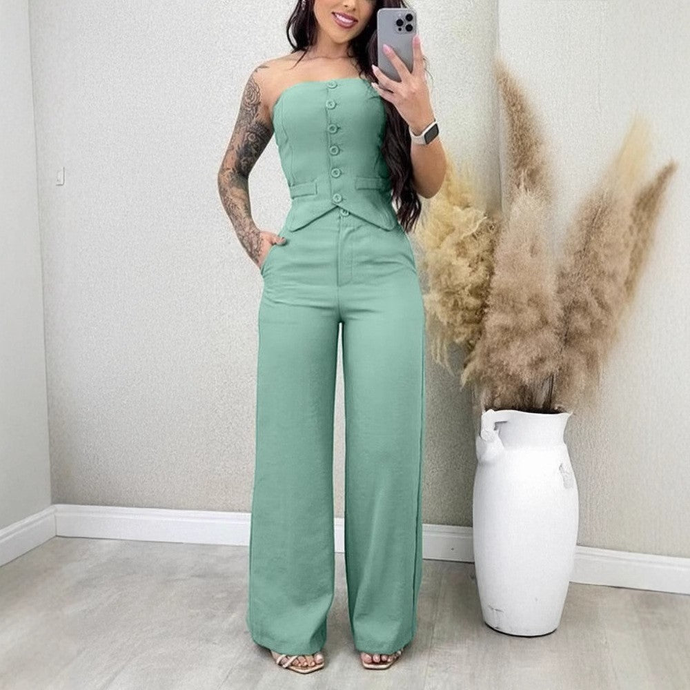 Conjunto 2 Peças Bandeau e Calça Pantalona