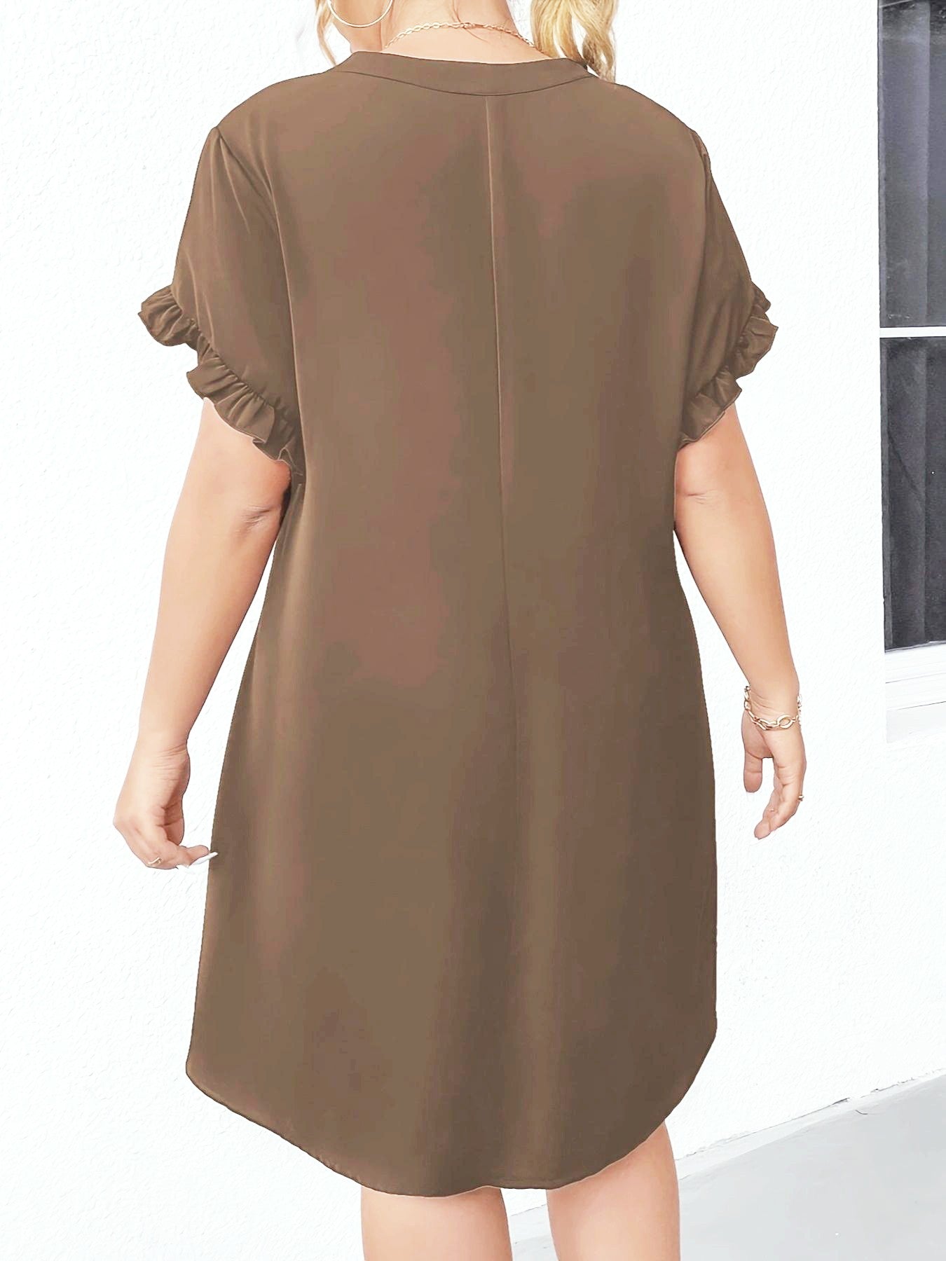 Vestido Solto com Decote V e Manga Folha de Lótus