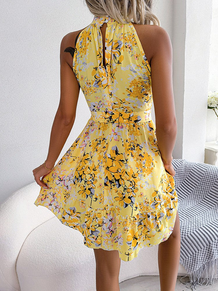 Vestido Curto Halter Floral
