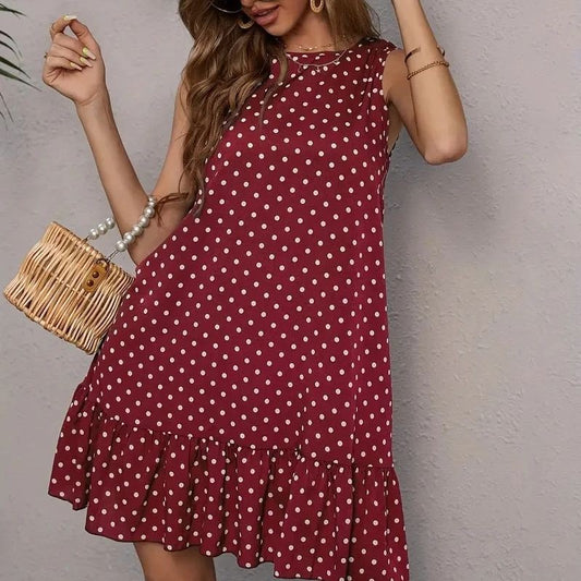 Vestido Sem Mangas Estampa Poá Branco